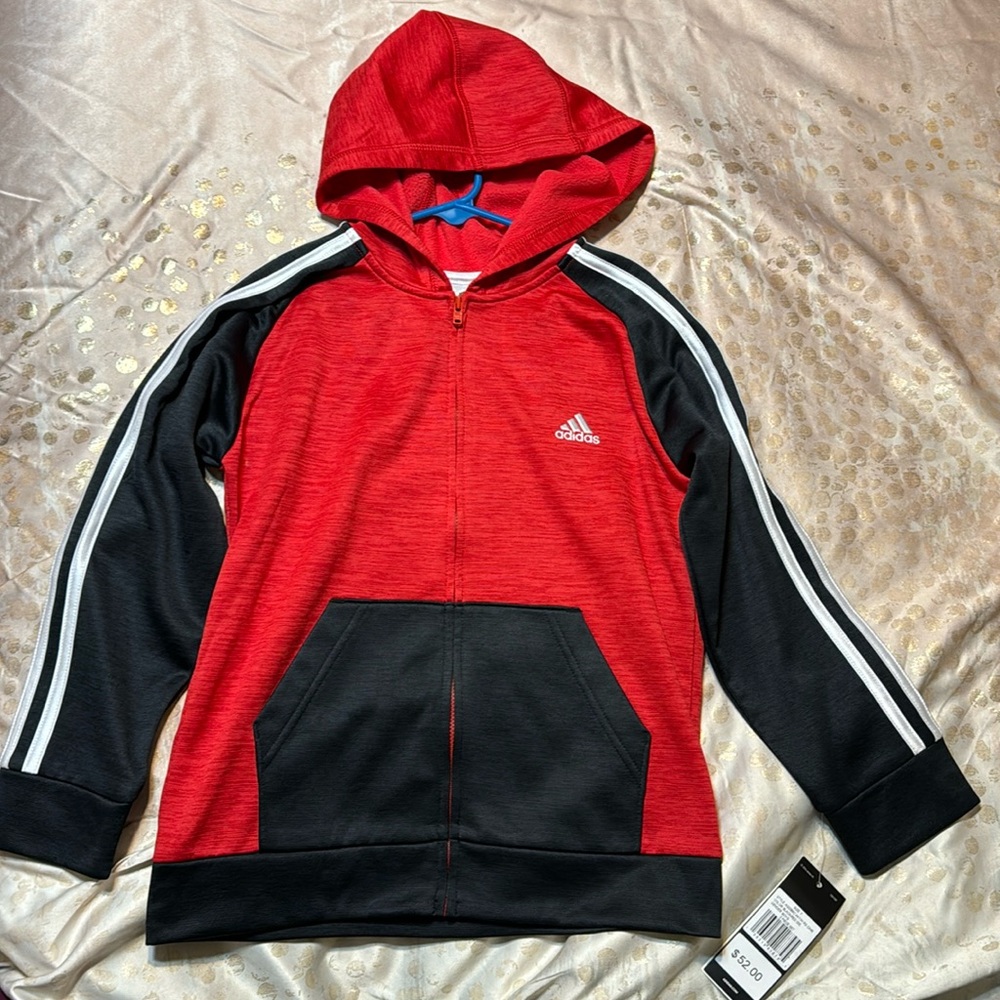 Adidas hoodie/track jacket black/red/white Boys size 7